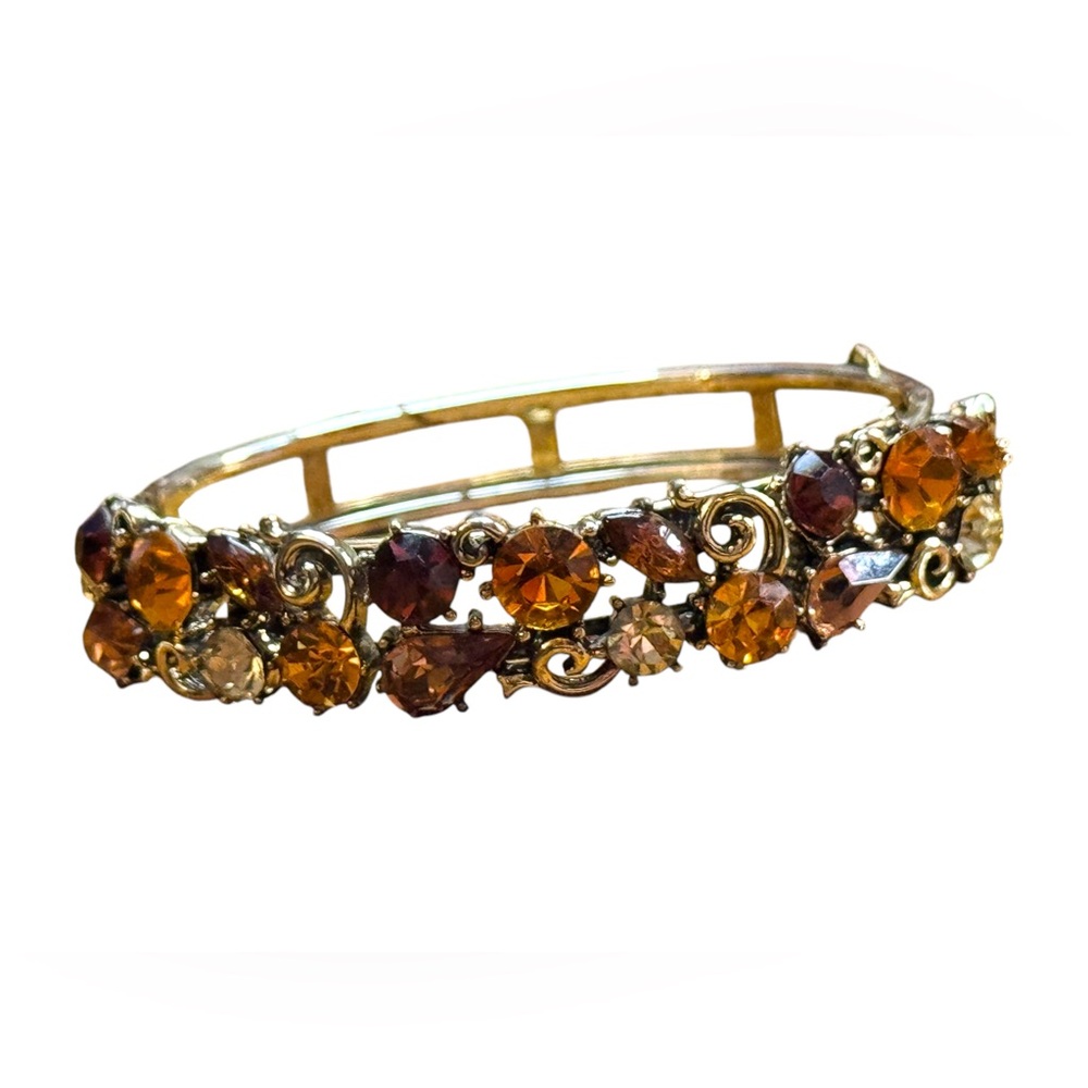 Elegant Gold &  Amber crystal LISNER fancy bangle latched Bracelet
